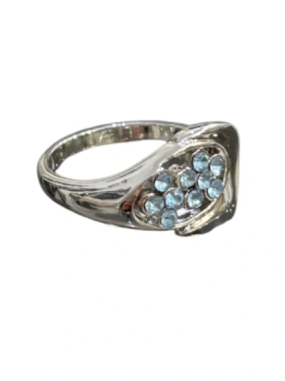 Aquamarine Blue Crystal Rhinestones Statement Ring Silver Facet Cluster Cocktail